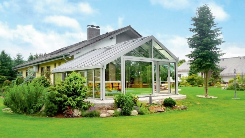 lusthus i aluminium och glas vinterträdgård